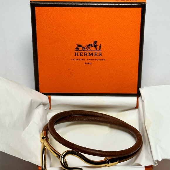 💯% AUTH Hermès Jumbo Hook Bracelet Double Wrap C 14” Authentic In Box EUC - Picture 5 of 9